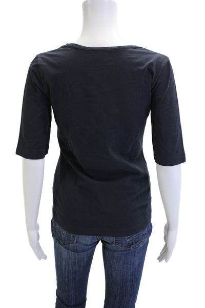 Escada Women Dark Blue Jersey T-Shirt 3/4 Sleeve Round Neck Cotton Blend Size S