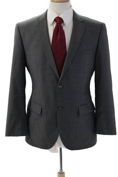 Boss Hugo Boss Mens Dark Gray Striped Collared Suit Jacket Button Size 38