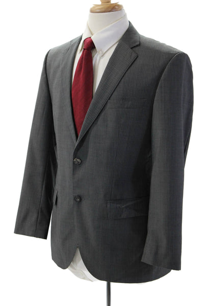 Boss Hugo Boss Mens Dark Gray Striped Collared Suit Jacket Button Size 38