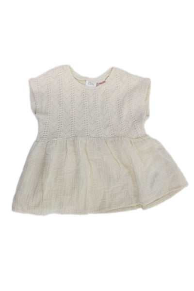Zara Childrens Girls Short Sleeves Sweater Off White Cotton Size 4-5