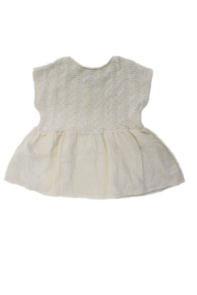 Zara Childrens Girls Short Sleeves Sweater Off White Cotton Size 4-5