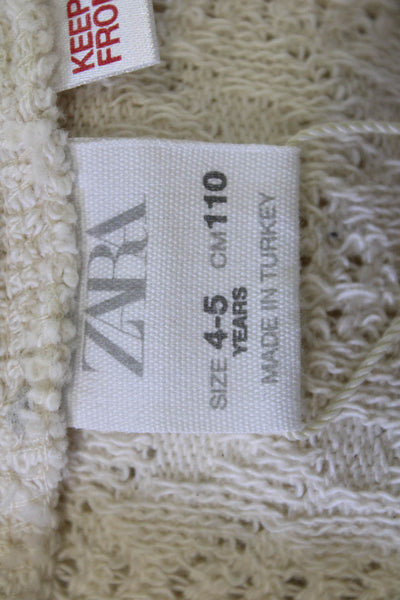 Zara Childrens Girls Short Sleeves Sweater Off White Cotton Size 4-5