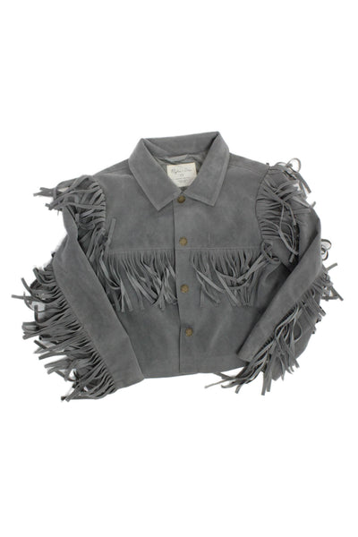 Rylee & Cru Childrens Girls Fringe Trim Button Down Jacket Grey Size 6-7