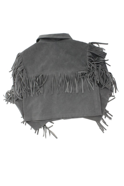 Rylee & Cru Childrens Girls Fringe Trim Button Down Jacket Grey Size 6-7