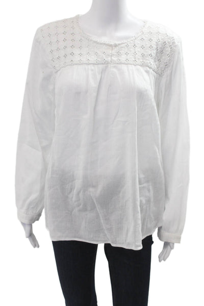 J Crew Women Tunic White 100% Cotton Long Sleeve Round Neck Solid Size M