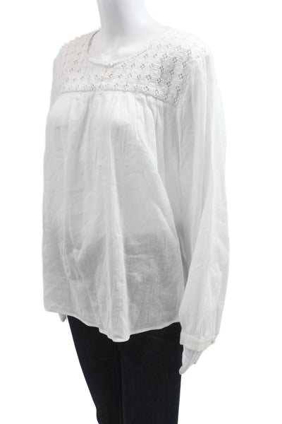 J Crew Women Tunic White 100% Cotton Long Sleeve Round Neck Solid Size M