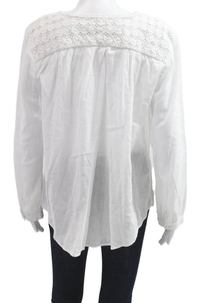 J Crew Women Tunic White 100% Cotton Long Sleeve Round Neck Solid Size M