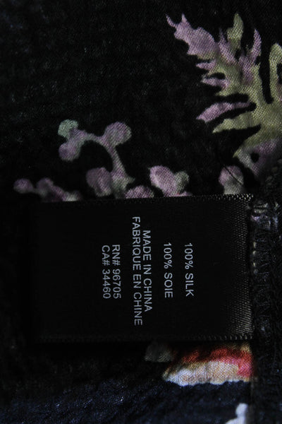 Rebecca Taylor Womens Black Silk Floral Button Up Long Sleeve Blouse Size M