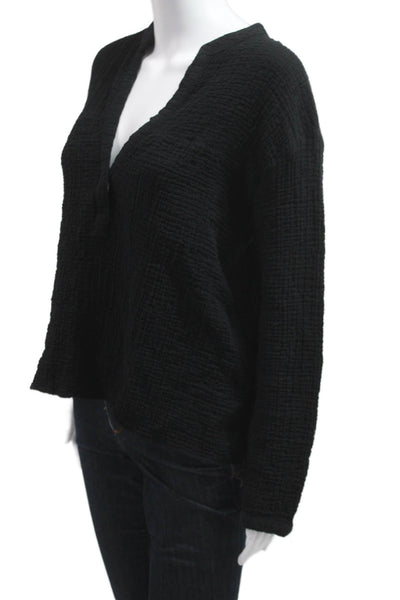 Zara Women Basic Black V-Neck Long Sleeve Cotton Blend Blouse Size S