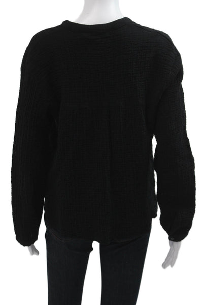 Zara Women Basic Black V-Neck Long Sleeve Cotton Blend Blouse Size S