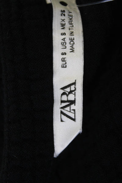 Zara Women Basic Black V-Neck Long Sleeve Cotton Blend Blouse Size S