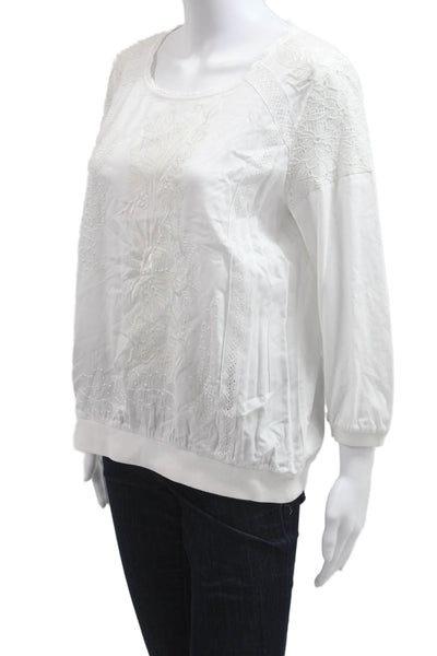 Tiny Womens Boho Floral Round Neck 3/4 Sleeve Blouse White Size M