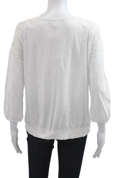Tiny Womens Boho Floral Round Neck 3/4 Sleeve Blouse White Size M