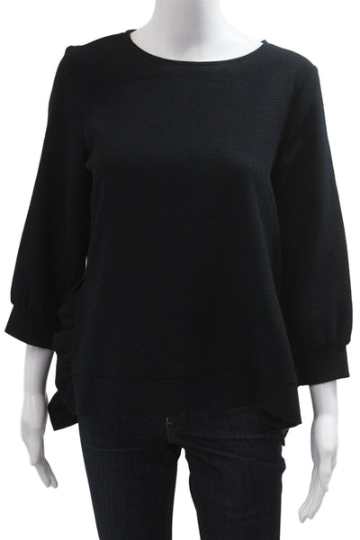 Zara Basic Women Black Blouse Round Neck 3/4 Sleeve Size M