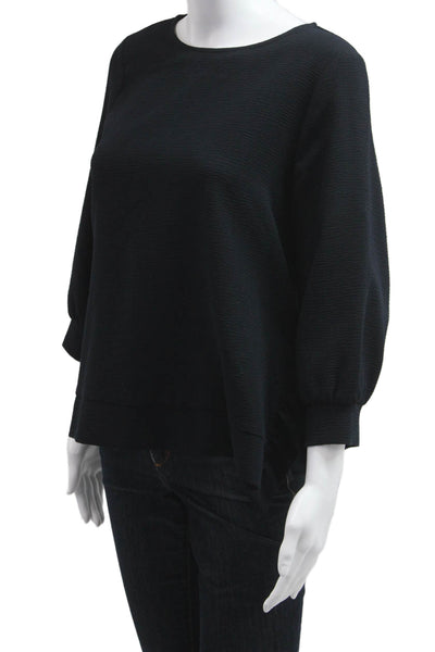 Zara Basic Women Black Blouse Round Neck 3/4 Sleeve Size M