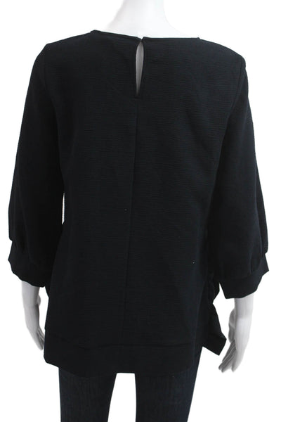 Zara Basic Women Black Blouse Round Neck 3/4 Sleeve Size M