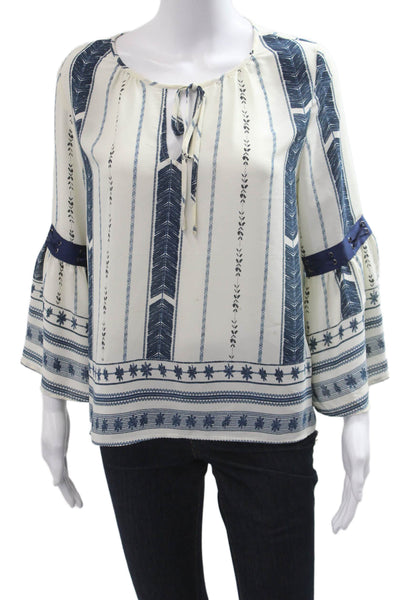 Aqua Women Tunic White Geometric Roundneck 3/4 Sleeve Size M