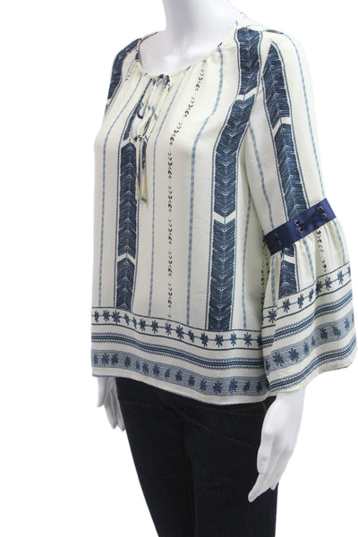 Aqua Women Tunic White Geometric Roundneck 3/4 Sleeve Size M