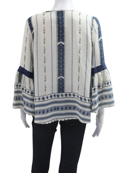 Aqua Women Tunic White Geometric Roundneck 3/4 Sleeve Size M