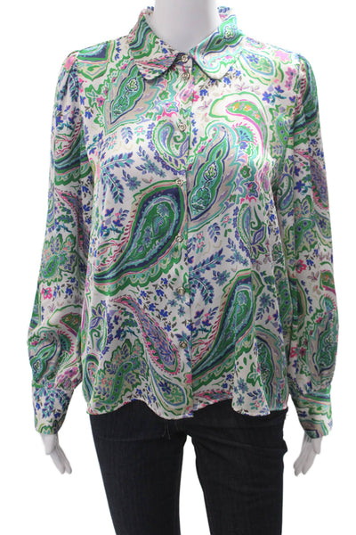 Zara Women Bohemian Paisley Button-Up Collared Long Sleeve Blouse Size L