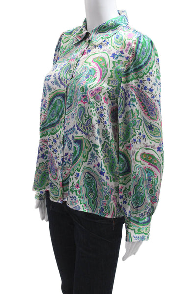 Zara Women Bohemian Paisley Button-Up Collared Long Sleeve Blouse Size L