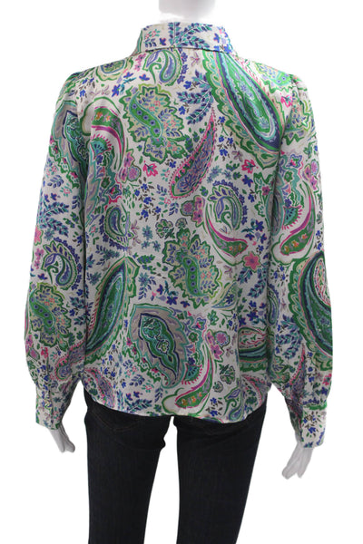Zara Women Bohemian Paisley Button-Up Collared Long Sleeve Blouse Size L
