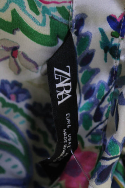 Zara Women Bohemian Paisley Button-Up Collared Long Sleeve Blouse Size L
