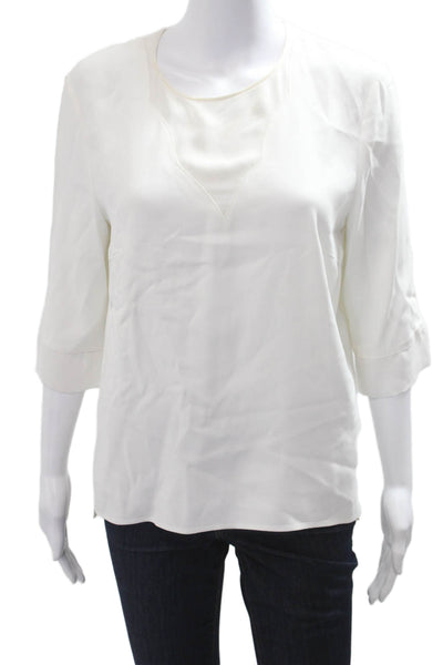 Boss Hugo Boss Women Basic White Blouse 3/4 Sleeve Hook & Eye Size 10