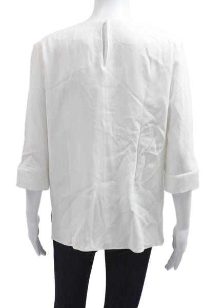 Boss Hugo Boss Women Basic White Blouse 3/4 Sleeve Hook & Eye Size 10
