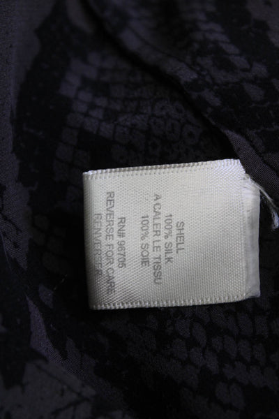 Rebecca Taylor Women Black Animal Print Silk Tie Blouse Long Sleeve Size 10