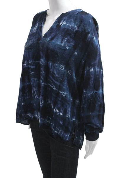 Karen Kane Womens Boho Tunic Blouse Dark Blue V-Neck Long Sleeve Rayon Size S