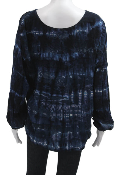 Karen Kane Womens Boho Tunic Blouse Dark Blue V-Neck Long Sleeve Rayon Size S