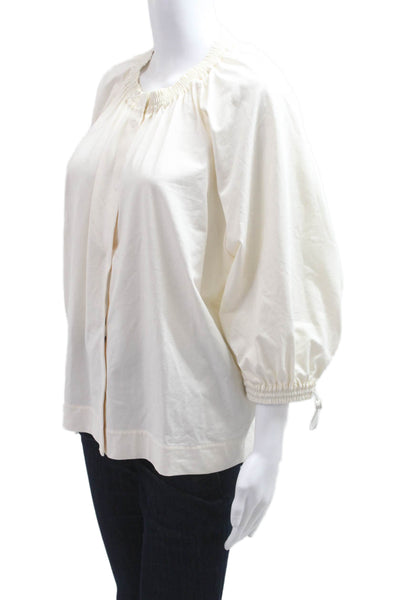 COS Women Peasant Blouse Beige Round Neck 3/4 Sleeve Button-Up Size S