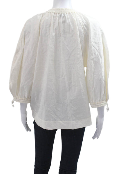 COS Women Peasant Blouse Beige Round Neck 3/4 Sleeve Button-Up Size S