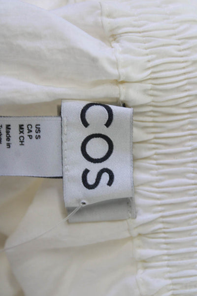 COS Women Peasant Blouse Beige Round Neck 3/4 Sleeve Button-Up Size S