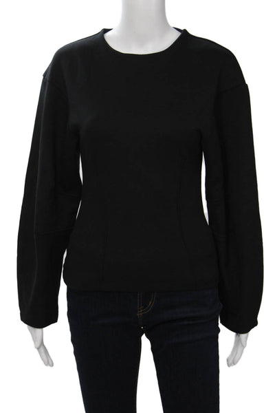 Zara Women Pullover Sweatshirt Black Cotton Crew Neck Long Sleeve Size S