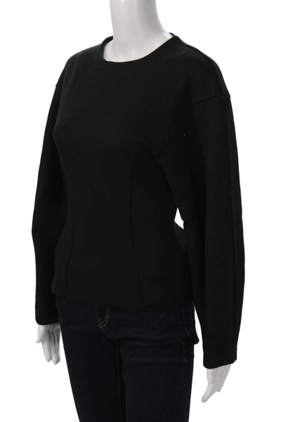 Zara Women Pullover Sweatshirt Black Cotton Crew Neck Long Sleeve Size S