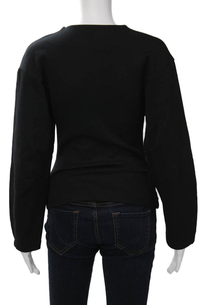 Zara Women Pullover Sweatshirt Black Cotton Crew Neck Long Sleeve Size S