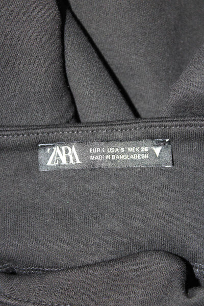 Zara Women Pullover Sweatshirt Black Cotton Crew Neck Long Sleeve Size S
