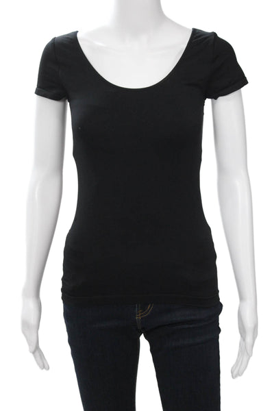 BCBGMAXAZRIA Womens Black Basic Short Sleeve T-Shirt Nylon Spandex Size S