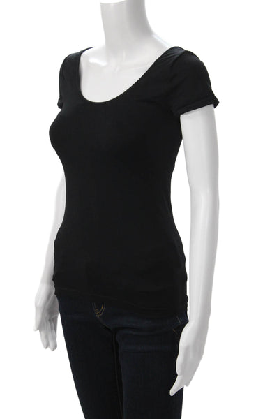 BCBGMAXAZRIA Womens Black Basic Short Sleeve T-Shirt Nylon Spandex Size S
