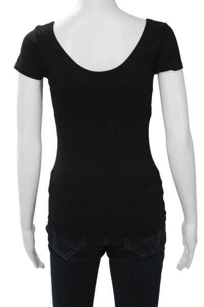 BCBGMAXAZRIA Womens Black Basic Short Sleeve T-Shirt Nylon Spandex Size S