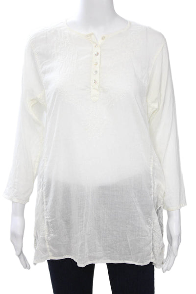 Peppermint Bay Womens Bohemian Tunic Button-Up 3/4 Sleeve White Size M