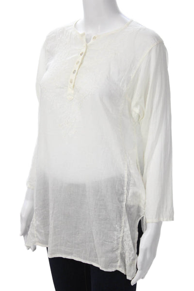 Peppermint Bay Womens Bohemian Tunic Button-Up 3/4 Sleeve White Size M