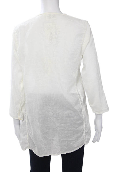 Peppermint Bay Womens Bohemian Tunic Button-Up 3/4 Sleeve White Size M