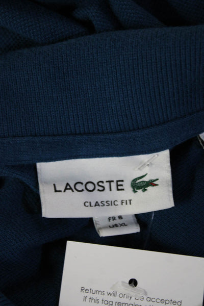 Lacoste Men Polo Collared Blue Cotton Short Sleeve Button Size XL