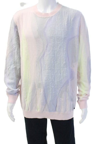 Fendi Mens Light Blue Crew Neck Pullover Sweater Cotton Blend Size L