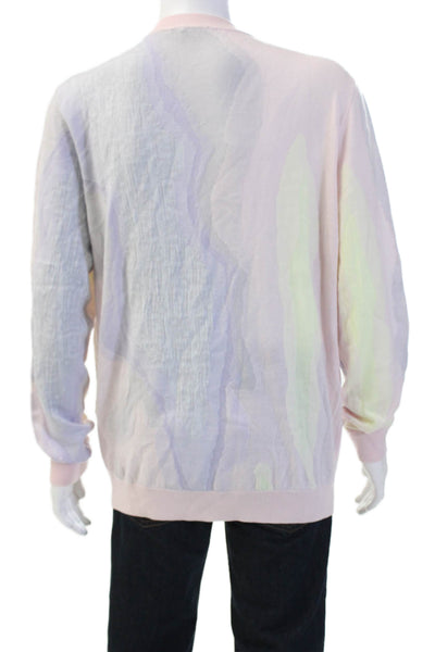 Fendi Mens Light Blue Crew Neck Pullover Sweater Cotton Blend Size L