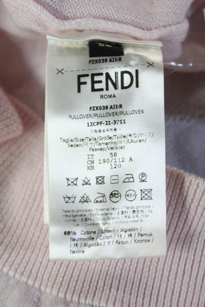 Fendi Mens Light Blue Crew Neck Pullover Sweater Cotton Blend Size L