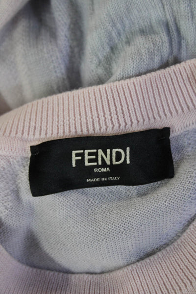 Fendi Mens Light Blue Crew Neck Pullover Sweater Cotton Blend Size L